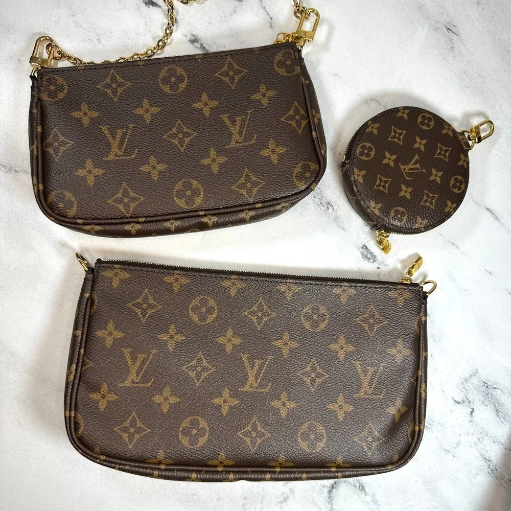 Louis Vuitton Multi Pochette Accessories monogram crossbody 3-bag w/rare Strap